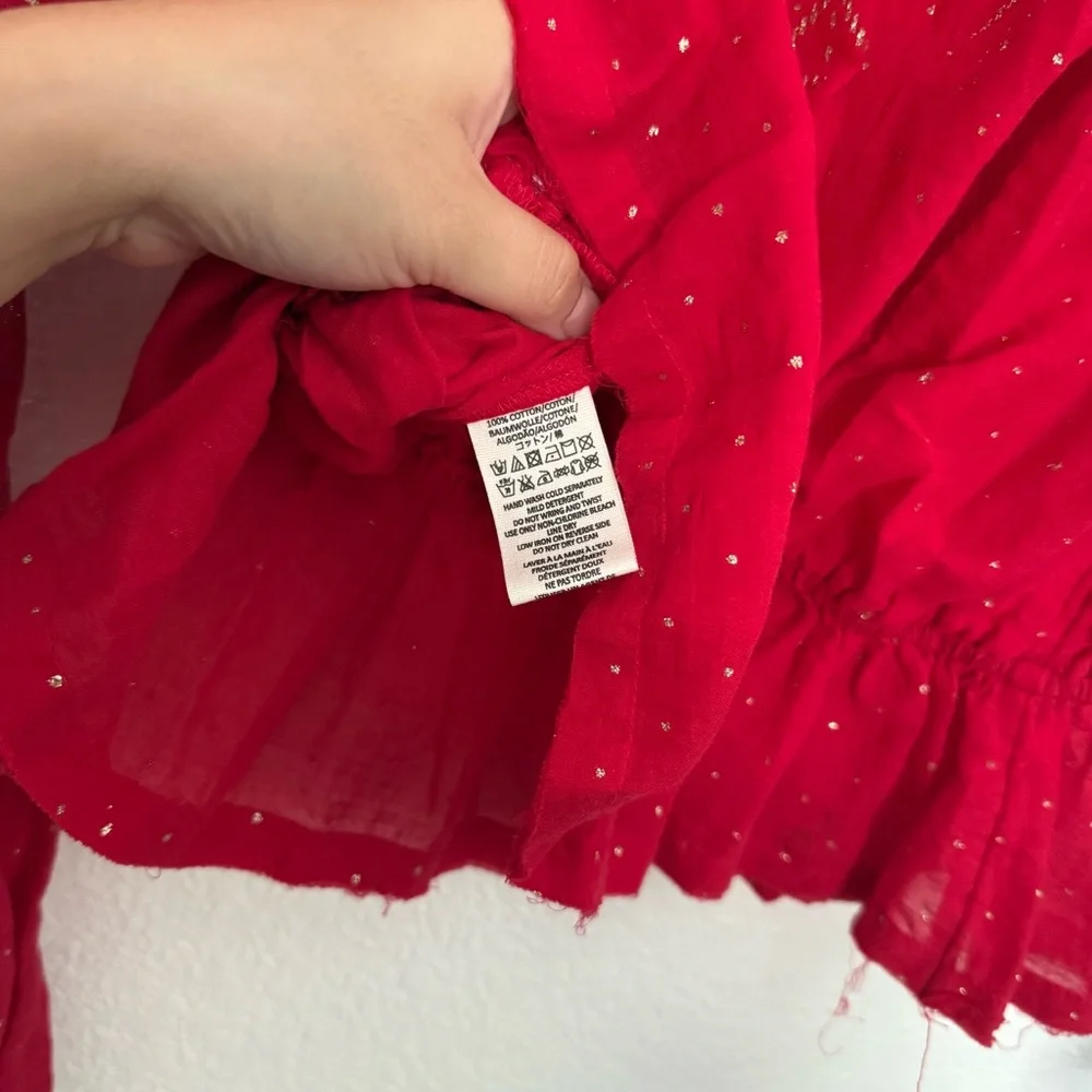 Free People Counting Stars Long Sleeve Boho Blouse in Red XS